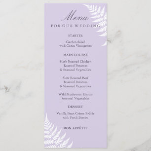 Elegant Soft Lavender White Fern Garden Wedding Menu