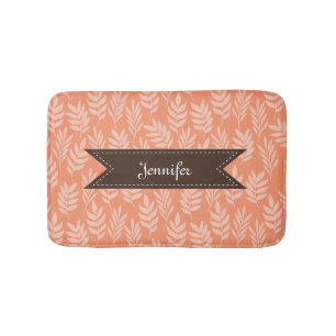 Elegant Soft Orange Leaves Chic Pattern With Name Bath Mat