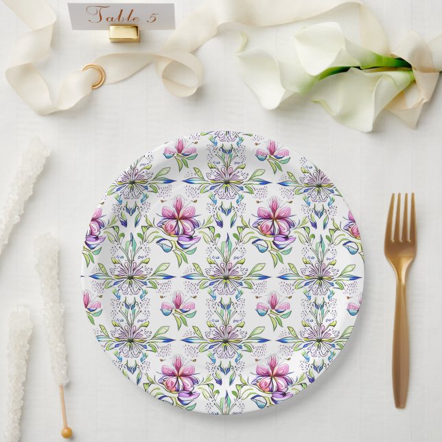 Elegant Soft Orchid Floral Pattern - Stylish Botan Paper Plate (Wedding)