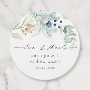 Elegant Soft Pastel Blue Green Foliage Wedding Favour Tags