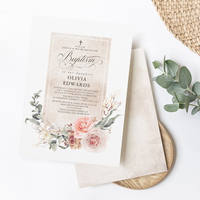 Elegant Soft Pastel Floral Girls Baptism Invitation (Creator Uploaded)
