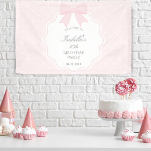 Elegant Soft Pastel Pink Bow Girl Birthday Welcome Banner