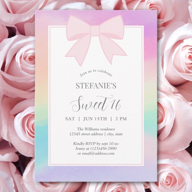 Elegant Soft Pastel Pink Bow Sweet 16 Birthday Invitation (Creator Uploaded)