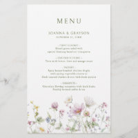 Elegant Soft Pastel Wildflower Botanical Menu