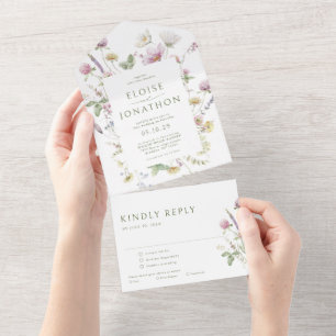 Elegant Soft Pastel Wildflower Botanical Wedding All In One Invitation
