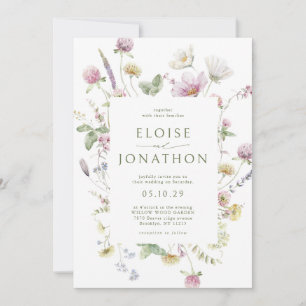 Elegant Soft Pastel Wildflower QR code Wedding Invitation