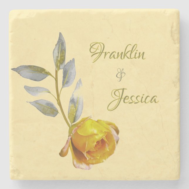 Elegant soft peace rose green & gold oval Wedding Stone Coaster (Front)