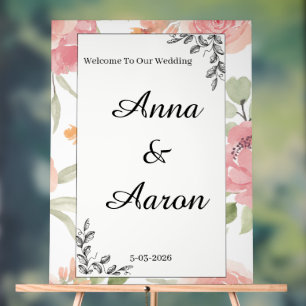 Elegant Soft Peach and Pink Floral Wedding Welcome Acrylic Sign