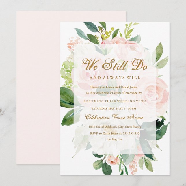 Elegant Soft Peach Bloom Vow Renewal Anniversary Invitation (Front/Back)