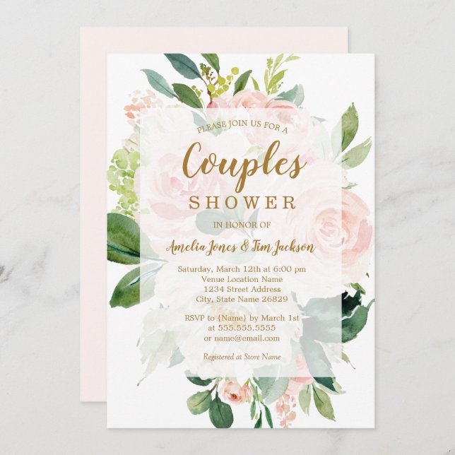 Elegant Soft Peach Bloom Wedding Couples Shower Invitation (Front/Back)