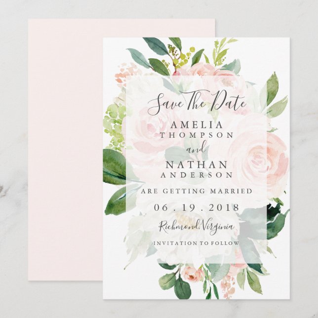 Elegant Soft Peach Bloom Wedding Save The Date Invitation (Front/Back)