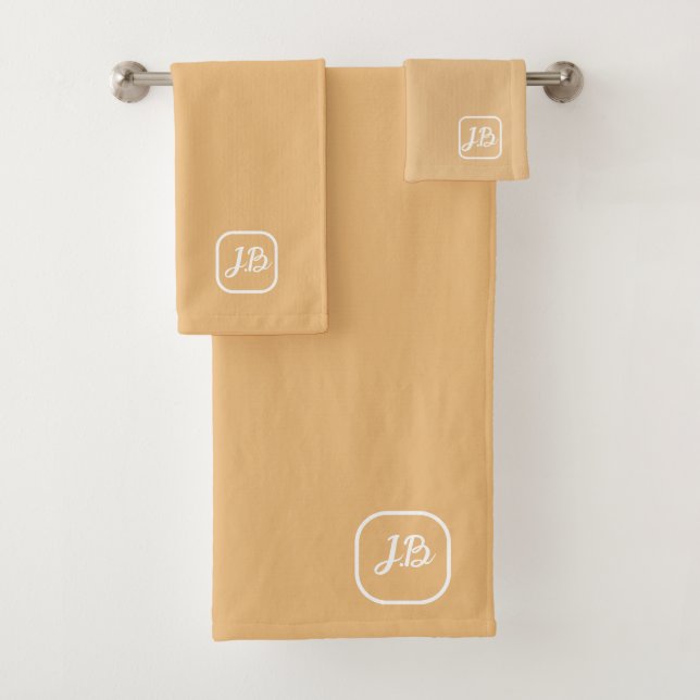 Elegant Soft Peach Monogramed Personalized Bath Towel Set (Insitu)