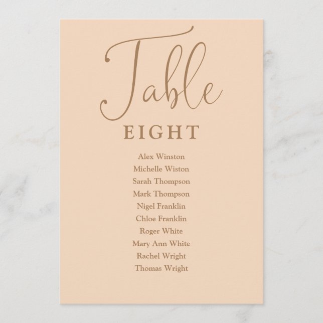 Elegant Soft Peach Seating Chart Table Number (Front)