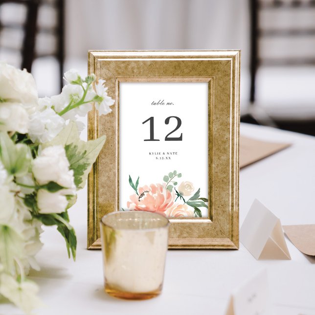 Elegant Soft Peach Watercolor Floral Wedding Table Number (Creator Uploaded)