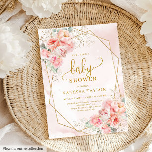 Elegant soft pink and gold girl baby shower party  invitation