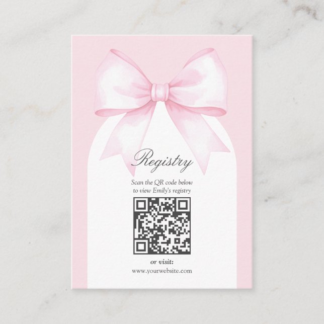 Elegant Soft Pink Blush Bow Bridal Shower Registry Enclosure Card (Front)