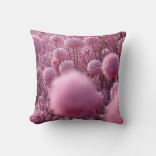 Elegant Soft Pink Botanical Floral Field Aesthetic Throw Pillow