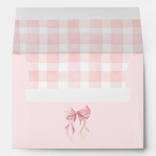 Elegant Soft Pink Bow and Gingham Pattern Envelope
