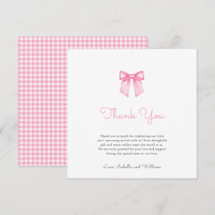 Elegant Soft Pink Bow Baby Shower Thank You Card