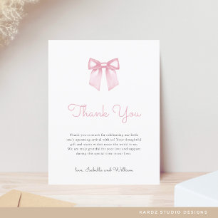 Elegant Soft Pink Bow Baby Shower Thank You Postcard