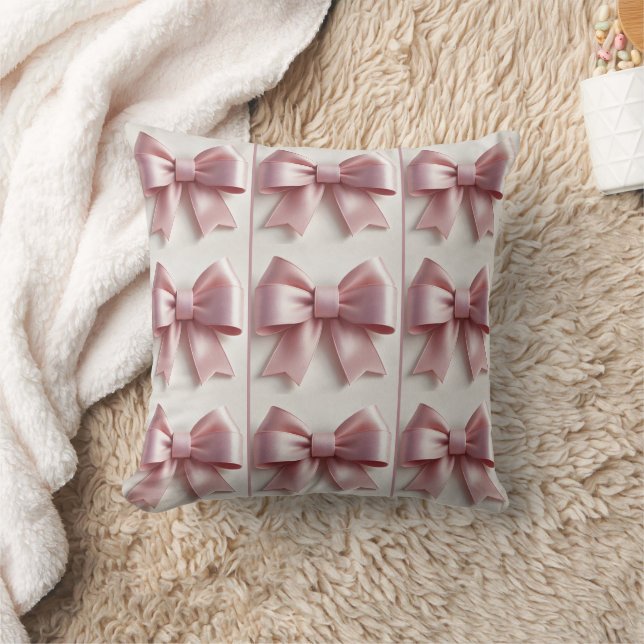 Elegant Soft Pink Bow Throw Pillow – Chic & Cozy (Blanket)