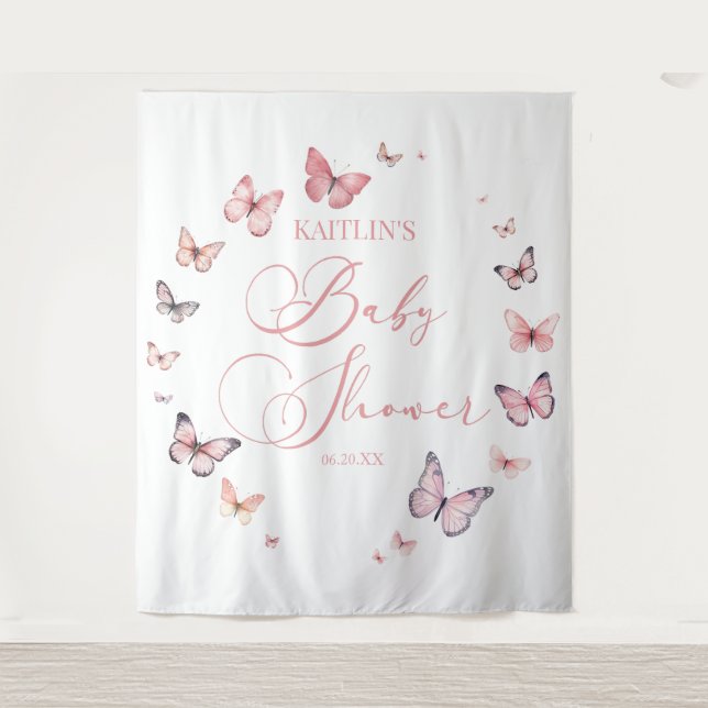 Elegant Soft Pink Butterfly Baby Shower  Tapestry (Front)
