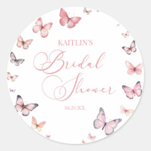Elegant Soft Pink Butterfly Bridal Shower  Classic Round Sticker
