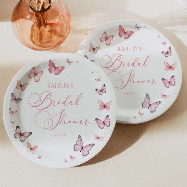 Elegant Soft Pink Butterfly Bridal Shower  Paper Plate (Creator Uploaded)