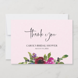 Elegant Soft Pink Floral Bridal Shower Thank You Card