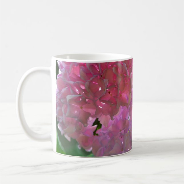 Elegant soft pink florals pink hydrangeas roses coffee mug (Left)