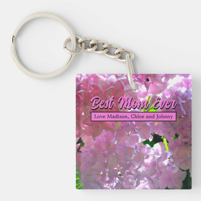 Elegant soft pink florals pink hydrangeas roses keychain (Front)