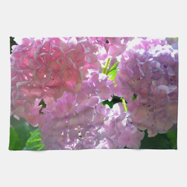 Elegant soft pink florals pink hydrangeas roses kitchen towel (Horizontal)