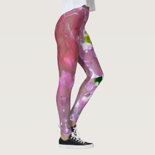Elegant soft pink florals pink hydrangeas roses leggings