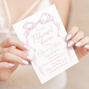 Elegant Soft Pink Hand Drawn Bow Rehearsal Dinner Invitation