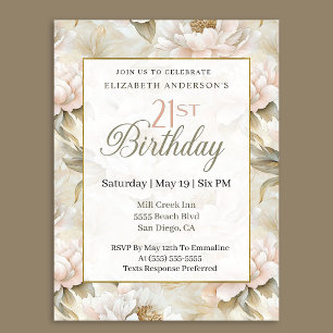 Elegant Soft Pink Ivory Peony 21st Birthday  Invitation