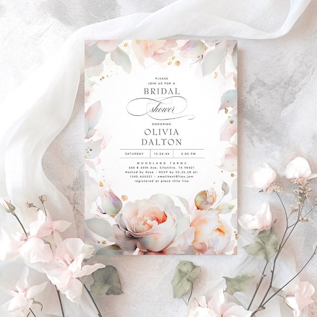 Elegant Soft Pink Peach Floral Boho Bridal Shower Invitation (Creator Uploaded)