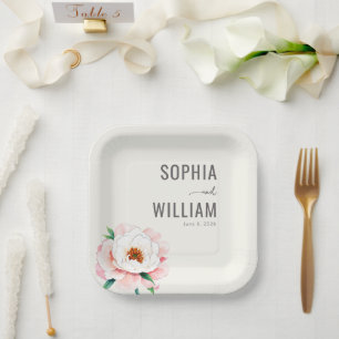 Elegant Soft Pink Peony Paper Plate