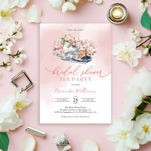 Elegant Soft Pink Roses Bridal Shower Tea Party Invitation