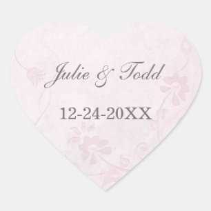 Elegant Soft Pink Vintage Save The Date Wedding Heart Sticker
