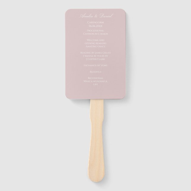 Elegant Soft Pink Wedding Ceremony Program Hand Fan (Front)