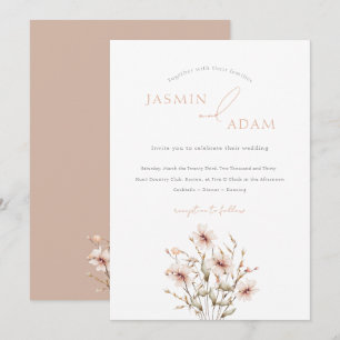 Elegant Soft Pink Wildflowers Wedding Invitation