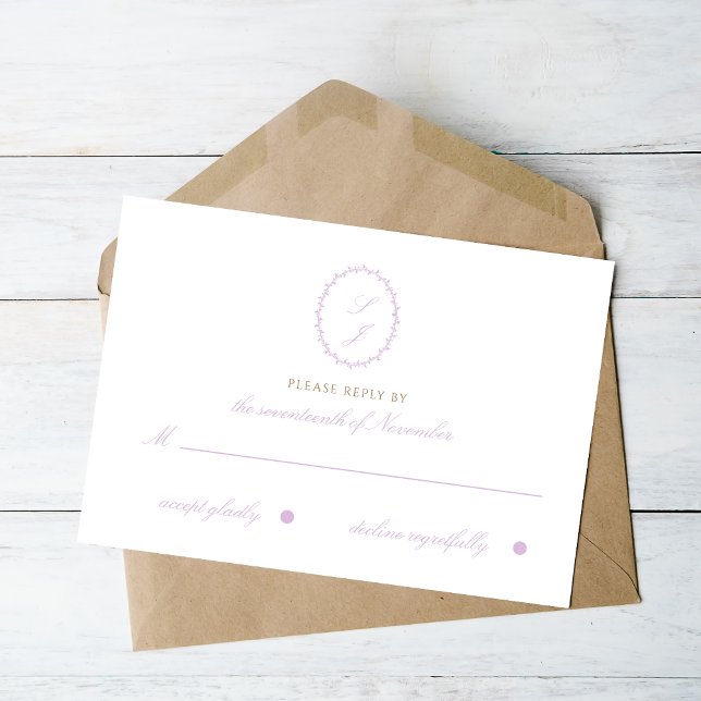 Elegant Soft Purple Classic Monogram Wedding RSVP Card (Creator Uploaded)