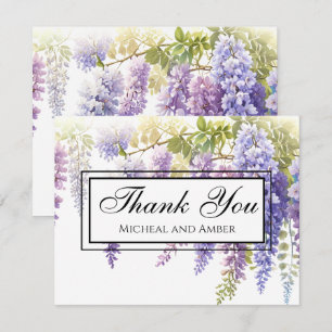 Elegant soft purple watercolor wisteria floral  thank you card
