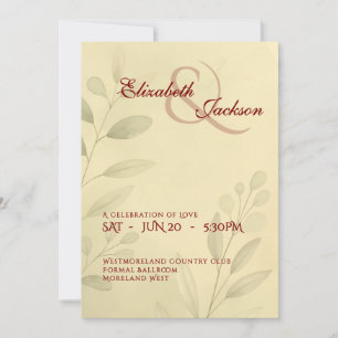 Elegant Soft Romantic Botanical Script Wedding  Invitation