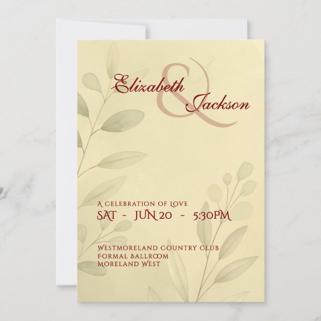 Elegant Soft Romantic Botanical Script Wedding  Invitation (Front)