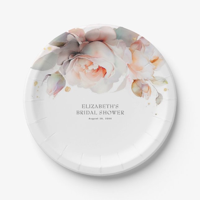 Elegant Soft Rose Flowers Modern Botanical  Paper Plate (Front)