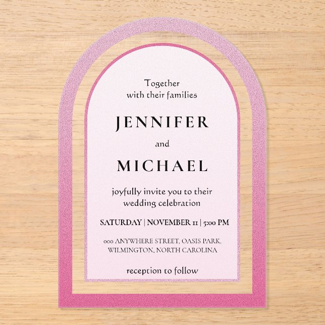 Elegant soft rose pink frame wedding acrylic invitations (Front)