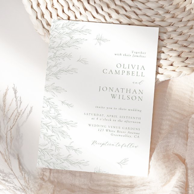 Elegant Soft Sage Green Leaves Botanical Wedding Invitation (Creator Uploaded)