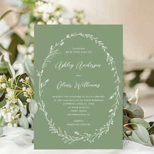 Elegant Soft Sage Green Rustic Wildflower Wedding Invitation