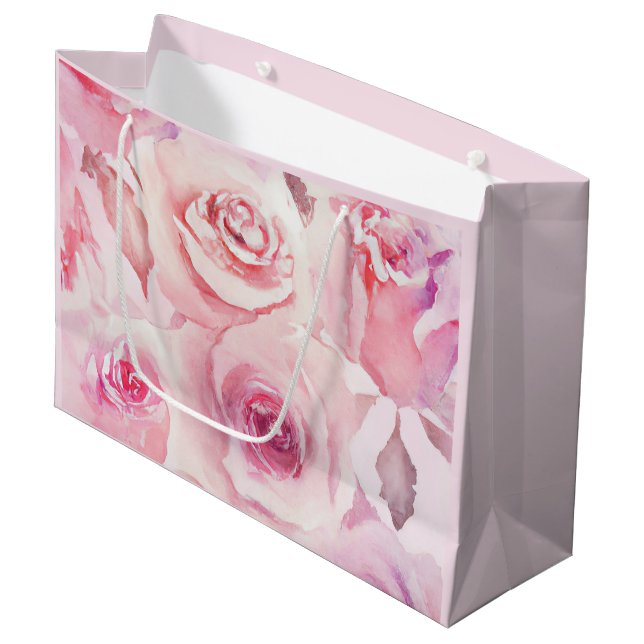 Elegant Soft Subtle Floral Blush Pink Rose  Large Gift Bag (Front Angled)